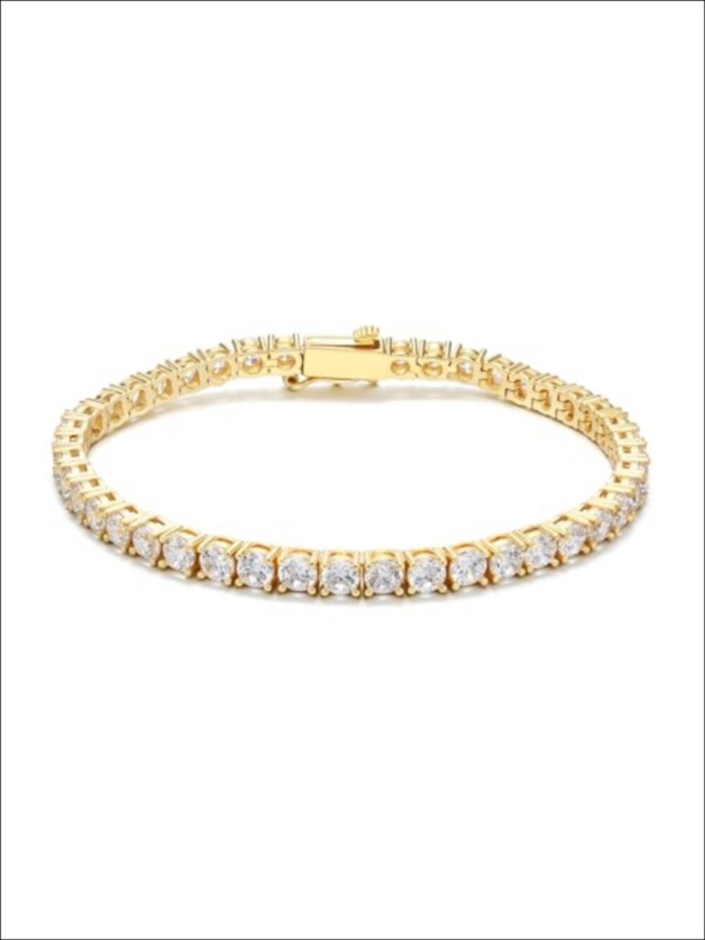 14K Gold Plated CZ Tennis Bracelet 4mm Prong Set Spring Clasp
